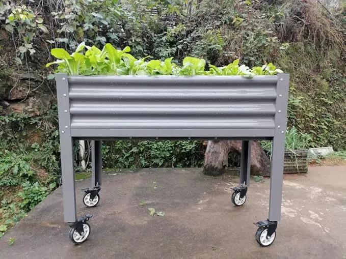A ANLEOLIFE Galvanized Raised Garden Bed with Legs,48x24x35in Large Elevated Planter Box on Wheels with Drainage Holes for Backyard, Balcony, Patio, 600lb Capacity, Quartz Grey by GreenHaven Gardens