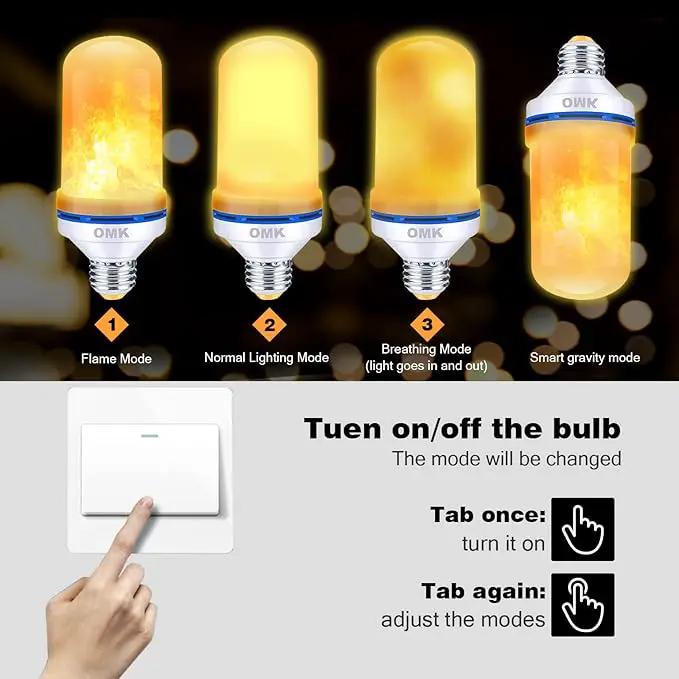 OMK 4 Pack Flickering Light Bulbs Christmas Decorations Sunlight LED Flame Effect Light Bulbs 4 Modes Fire Flickering Light Bulbs for Party Indoor Outdoor Decor Holiday Gifts by GreenHaven Gardens