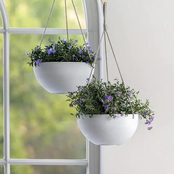 LA Jolie Muse Hanging Planter - 10 Inch Hanging Planters for Indoor Plants, Hanging Pots for Plants Indoor Outdoor, Set of 2, White by GreenHaven Gardens