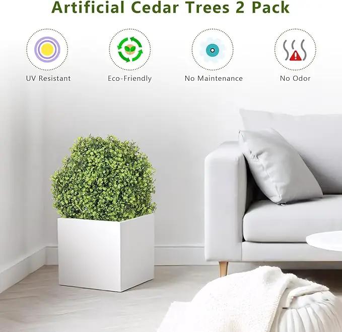 THE BLOOM TIMES 2ft Boxwood Topiary Ball Trees Artificial Outdoor Set of 2, 24" Faux Evergreen Plants Outside UV Resistant Greenery, Fake Potted Bushes and Shrubs for Front Porch Planter Patio Decor by GreenHaven Gardens