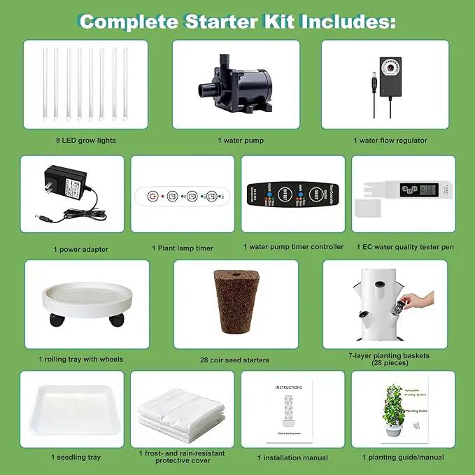 Vertical Hydroponic Growing System Kit – LED Grow Lights, Hydroponic Vegetable Tower,Inddor Lettuce Growing Garden,28 Plant Sites, for Indoor & Outdoor Gardening,Full Spectrum by GreenHaven Gardens