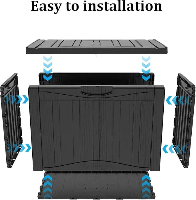 50 Gallon Plus Outdoor Storage Box, Waterproof Resin Deck Box for Patio, Pool, and Garden, Lockable Bin for Cushions, Tools, and Accessories, UV-Resistant, Black by GreenHaven Gardens