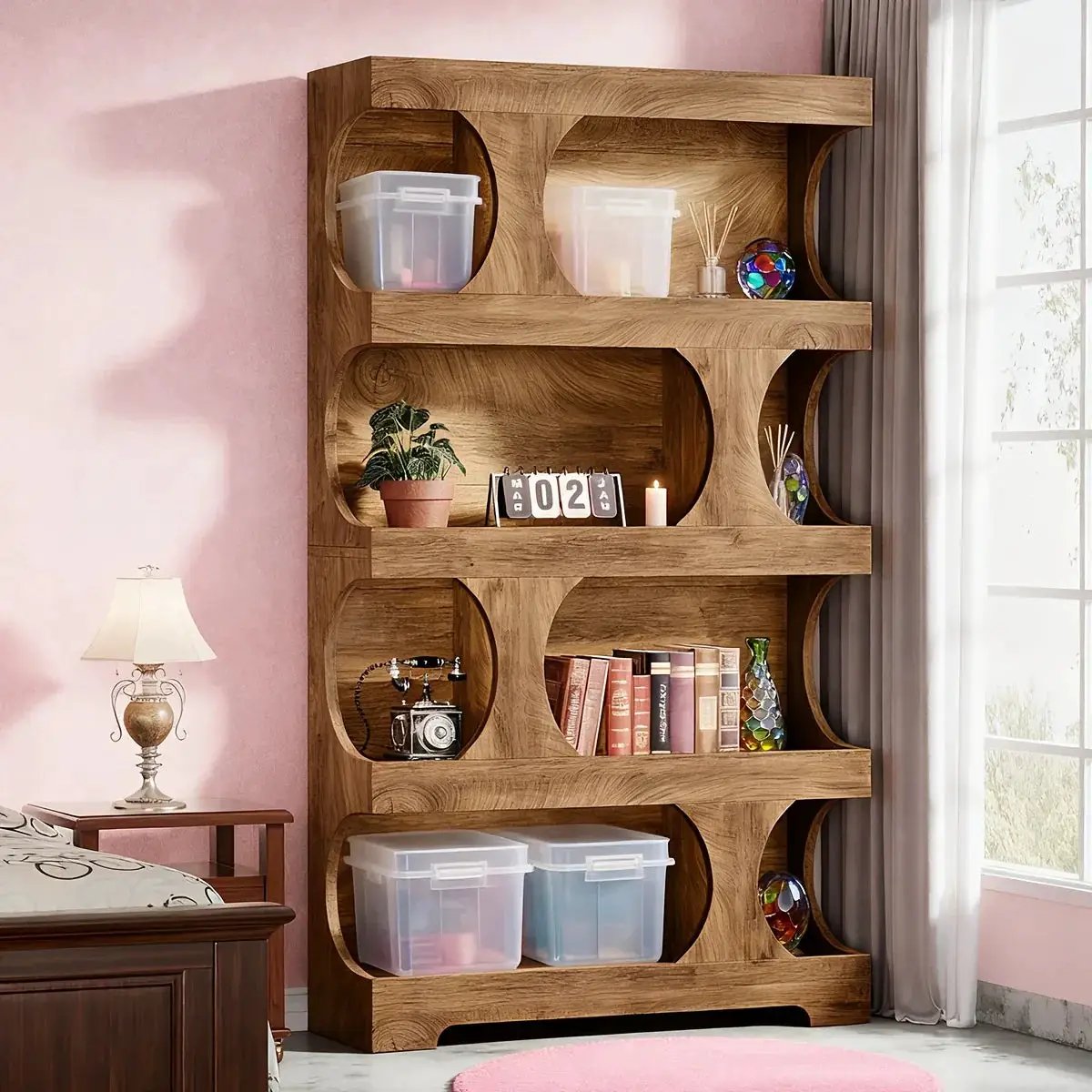 71-inch Tall 4-Tier Solid Hardwood Bookcase with Storage Shelves - Modern Freestanding Bookshelf, Natural Wood & / Painted Shelves, Sturdy Floor-Standing Design for Living Room, Bedroom, Home Office - Easy Assembly Required by House Of Avana
