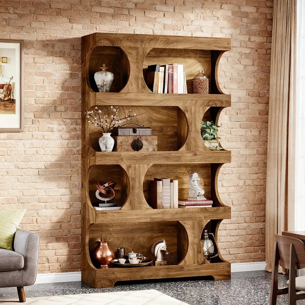 71-inch Tall 4-Tier Solid Hardwood Bookcase with Storage Shelves - Modern Freestanding Bookshelf, Natural Wood & / Painted Shelves, Sturdy Floor-Standing Design for Living Room, Bedroom, Home Office - Easy Assembly Required by House Of Avana