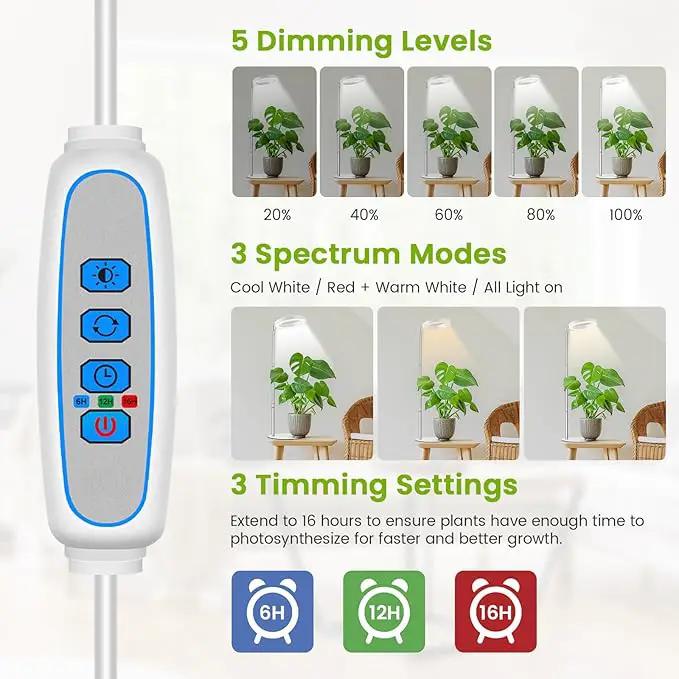 Grow Lights for Indoor Plants Full Spectrum, 80 LEDs Plant Light for Indoor Growing with 2 Mounting Options, 6H 12H 16H Timer, 3 Spectrum Modes, 37.4 in Height Adjustable Desk Grow Lamp by GreenHaven Gardens
