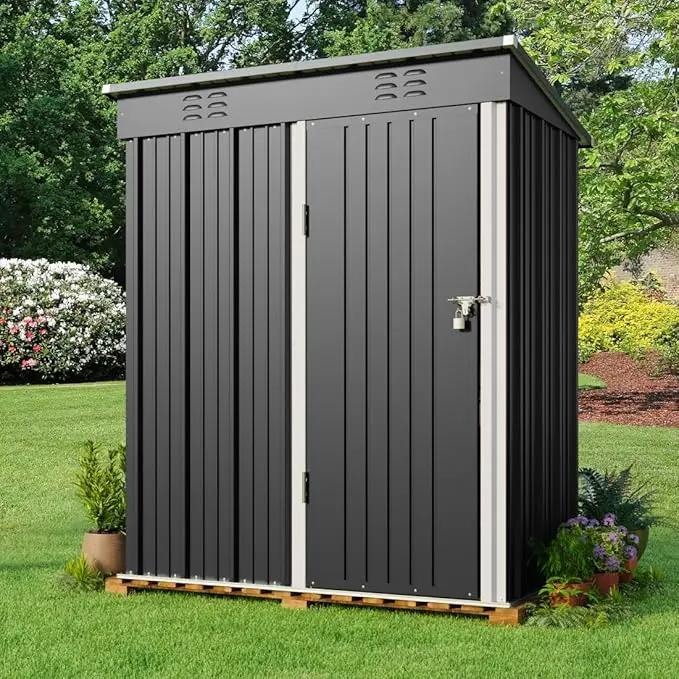 Gizoon 5 'x 3'Outdoor Storage Shed with Singe Lockable Door,Galvanized Metal Shed with Air Vent Suitable for The Garden,Tiny House Storage Sheds Outdoor for Backyard Patio Lawn-Dark Gray by GreenHaven Gardens