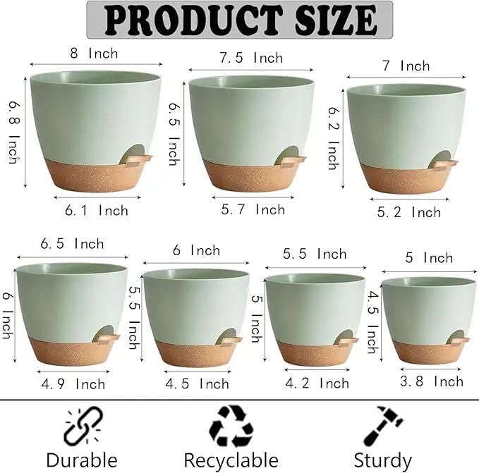 Self Watering Plant Pot with Drainage Hole,Plant Pots Outdoor Flower Pots for Indoor Plants,Modern Green Plastic Self Watering Planters Succulent Pot 7pcs/Set by GreenHaven Gardens