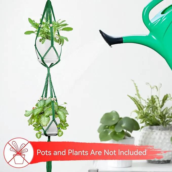 USLAI Macrame Plant Hanger Indoor Outdoor, Up to 4-15 inch Pot, Heavy 20lb Planters, Extra Long Strong Hanging Planter Basket Holder, Boho Home Decor, 49+72 Inch, Green (POTS NOT Included) by GreenHaven Gardens