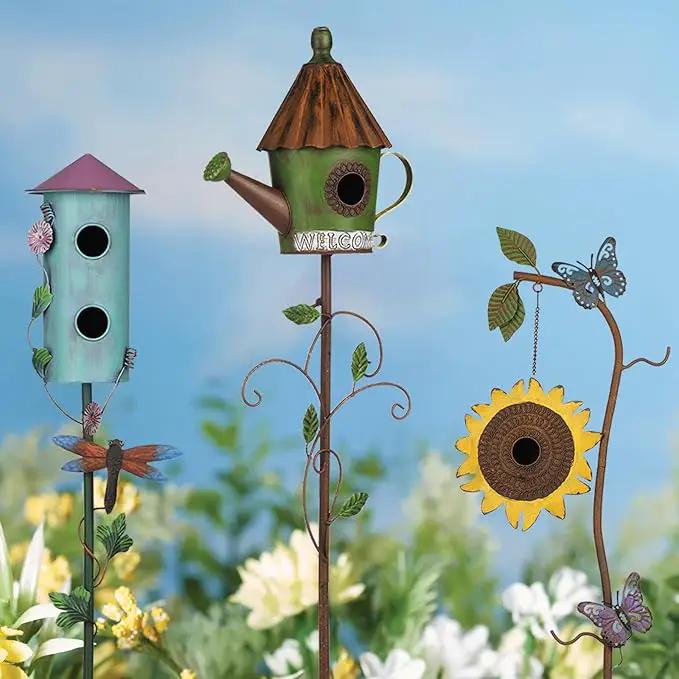 BAYN 57” Bird Houses Stake for Outside, Metal Wild Bird Feeder Birdhouse Stake Pole with Sunflower Design Outdoor Decorations for Patio, Backyard, Garden by GreenHaven Gardens