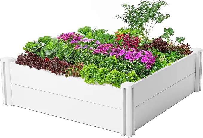 PASAMIC Durable Vinyl Raised Garden Bed, 4x4x1ft Raised Bed for Gardening, Planter Box with Open Bottom, Raised Garden Bed Outdoor, DIY Above Ground Garden Bed for Fruit, Vegetables, Herbs by GreenHaven Gardens