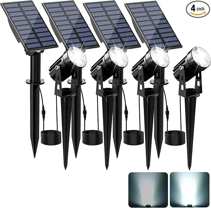 Solar Spot Lights Outdoor, Solar Landscape Spotlights IP65 Waterproof 9.8ft Cable, Auto On/Off Outdoor Wall Lights for Garden Yard Driveway Porch Walkway Pool (1-in-1 6000K Cold White 4 Pack) by GreenHaven Gardens
