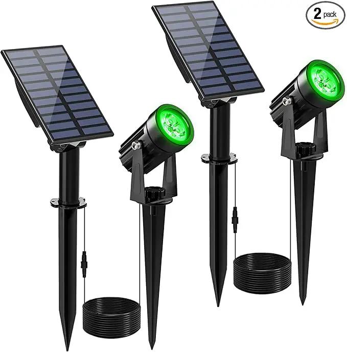 Green Solar Spot Lights Outdoor, 2 Pack Solar Landscape Spotlights IP65 Waterproof 9.8ft Cable, Auto On/Off Outdoor Wall Lights for Garden Yard Driveway Porch Walkway Pool (1-in-1) by GreenHaven Gardens