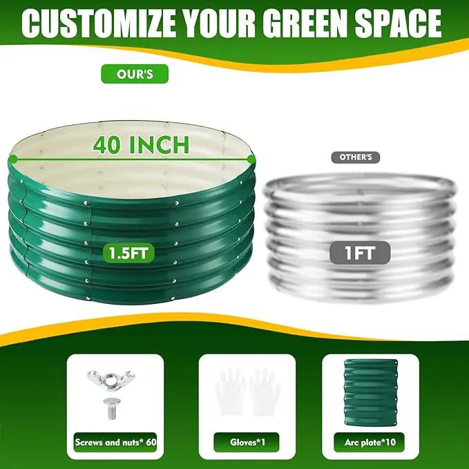 17" Tall Elevated Round Metal Rised Garden Bed- 3.3'x3.3' in Size and 0.8MM Thick Durable Planter Box for Vegetables Flowers Succulent at Patio/Garden Outdoor (Dark Green, 3.3FT Diameter) by GreenHaven Gardens