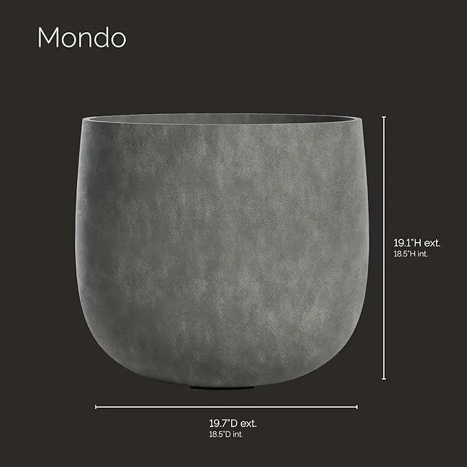 Mondo Large Planter – Grey Stone Finish – Fiberglass Indoor/Outdoor and Weather-Resistant Round Planter (19.7" D x 19.1" H Exterior, 18.5" D x 18.5" H Interior) by GreenHaven Gardens