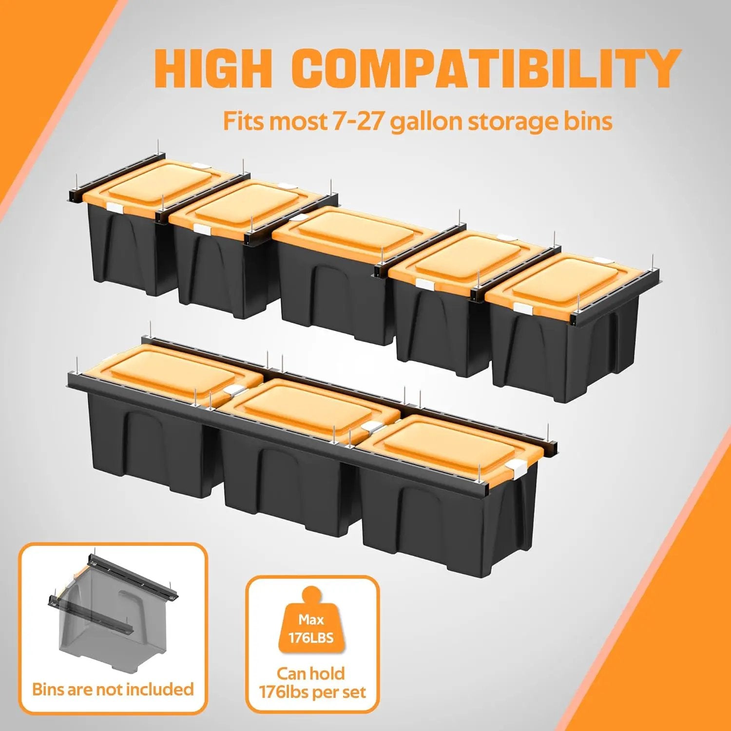 Ultrawall Overhead Garage Storage Rack, Heavy Duty Ceiling Storage Rack, 26 Inch Adjustable Ceiling Bin Storage System, 6 Sets for 5 Bins by GreenHaven Gardens