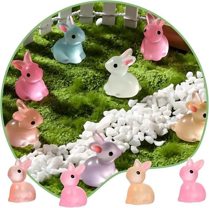 140Pcs Mini Resin Luminous Bunnies Glow in Dark Resin Rabbit Figures for Fairy Garden Luminous Mini Portrait Fairy Garden DIY Christmas Party Ornament Accessories Charms Party Favors by GreenHaven Gardens