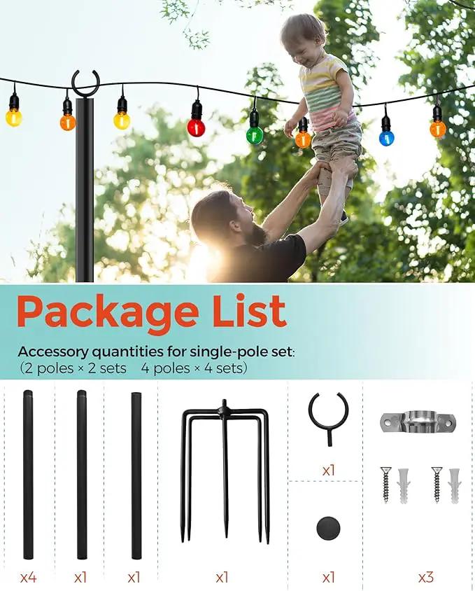 LAND·VOI 4 Pack String Light Poles, 9FT Heavy Duty Metal Light Poles for Outside String Lights, Outdoor light poles with 5 Prong Fork, Light Pole Stand for Patio, Backyard, Garden, Deck, Black FLP14B by GreenHaven Gardens