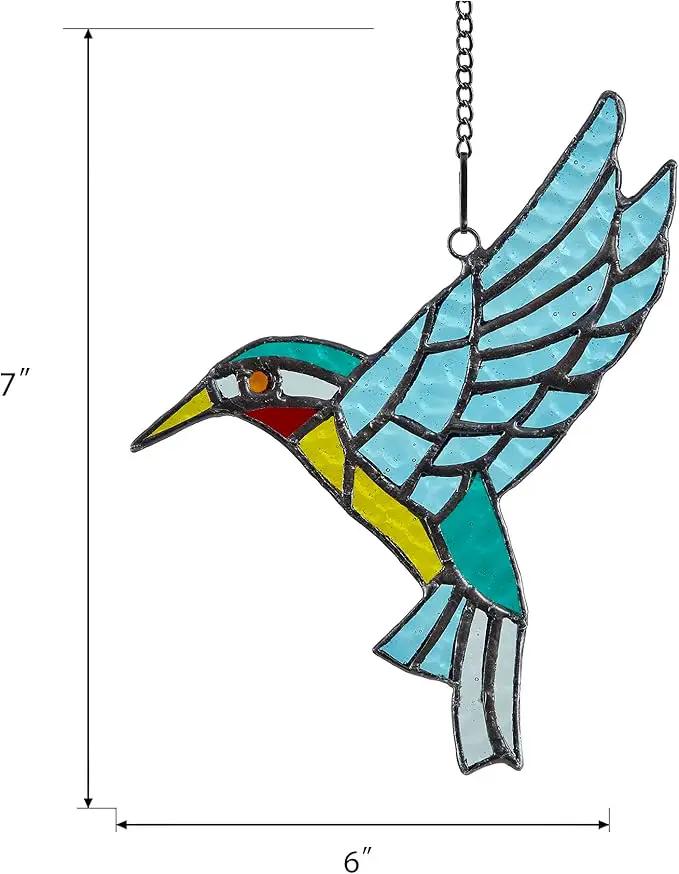 Stained Glass Hummingbird,Stained Glass Window Hanging, Flying Male Hummingbird suncatcher for Windows Doors Room Home, Hummingbird Deco, Gift for Mom, Father, and Nature Lovers. by GreenHaven Gardens
