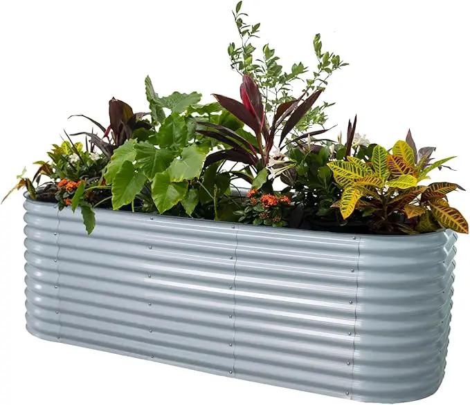 Vego garden 32" Extra Tall Raised Garden Bed Kits, 10 in 1 Modular Raised Planter Box for Vegetables Flowers Fruits Oval Metal Raised Garden Bed, Sky Blue by GreenHaven Gardens