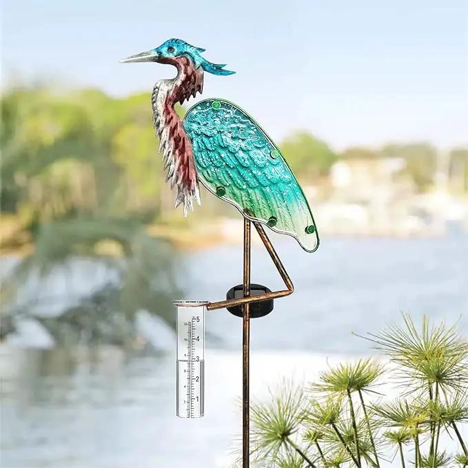 LEWIS&WAYNE 43’’ Solar Heron Rain Gauge Outdoor Decorative Metal Stake LED Lights with Glass Tube Solar Pathway Lights for Garden, Yard, Patio, Lawn Decor by GreenHaven Gardens
