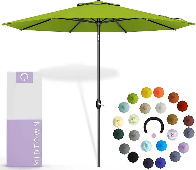 Midtown Umbrellas 10-Year-No-Fade - 10 Ft - UV Proof Pear (Green) Polyester Fabric - Umbrella Outdoor Patio, Aluminum Frame Large Patio Umbrella for Garden, Pool & Deck - Black Pole by GreenHaven Gardens