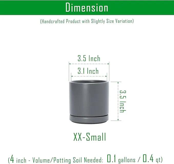 D'vine Dev 3.5 Inch Ceramic Planter Pot with Drainage Hole and Saucer, Indoor Cylinder Round Planter Pot, Speckled Grey, 94-O-A-3 by GreenHaven Gardens