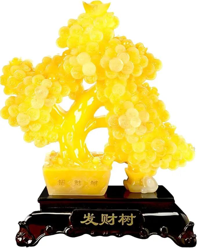 FENGSHUI-CAISHEN Top Resin Money Tree, Artificial Bonsai Tree, Handcrafted, Premium Quality, Feng Shui Gift for Abundance Luck and Success (Yellow) by GreenHaven Gardens