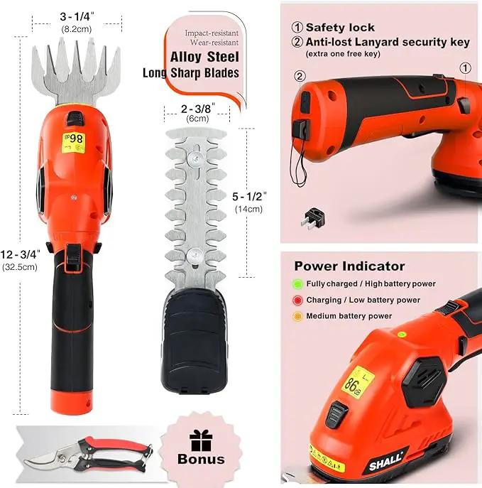 SHALL 2 in 1 Cordless Grass Trimmer & Hedge Shears - 7.2V Electric Shrub Cutter w/Pruning Scissors, Rechargeable Battery & Fast Charger by GreenHaven Gardens