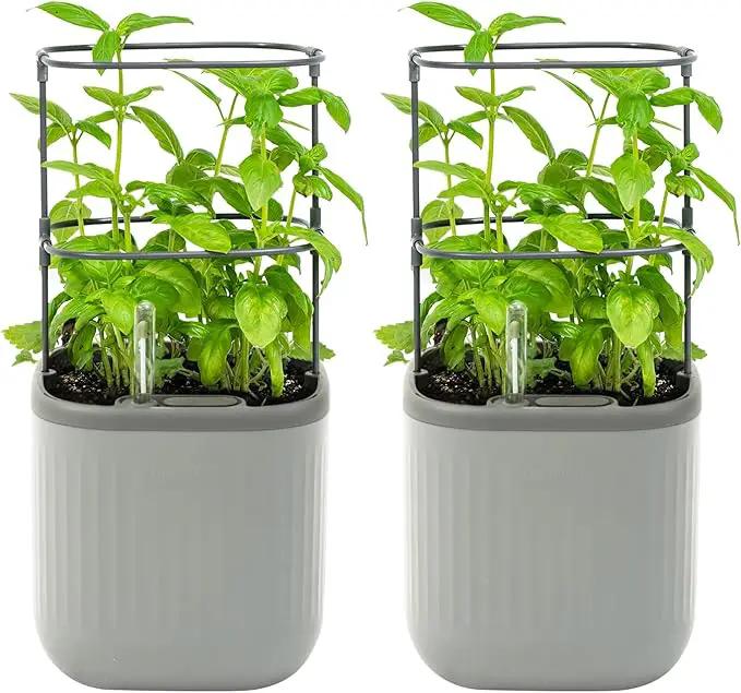 Vego garden Mini Planter Indoor Pots with Trellis Self-Watering Herb Countertop Planter for Climbing Vegetables Flowers Mint Plants Cage 2 Pack- Fog Gray by GreenHaven Gardens