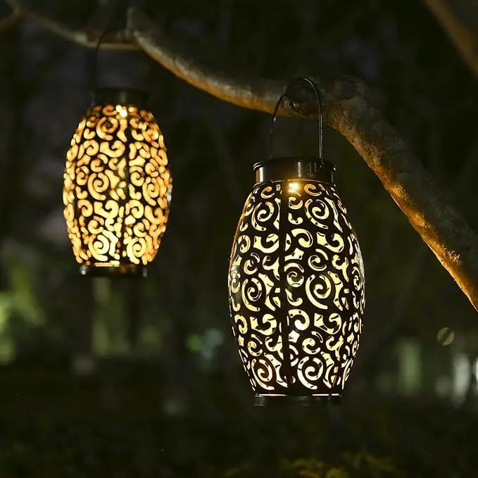 2 Pack Solar Lanterns, Hanging Solar Lantern Outdoor Lantern Solar Powered Lantern with Handle Metal Waterproof Decorative Solar Garden Lights for Patio Yard Pathway Walkway by GreenHaven Gardens