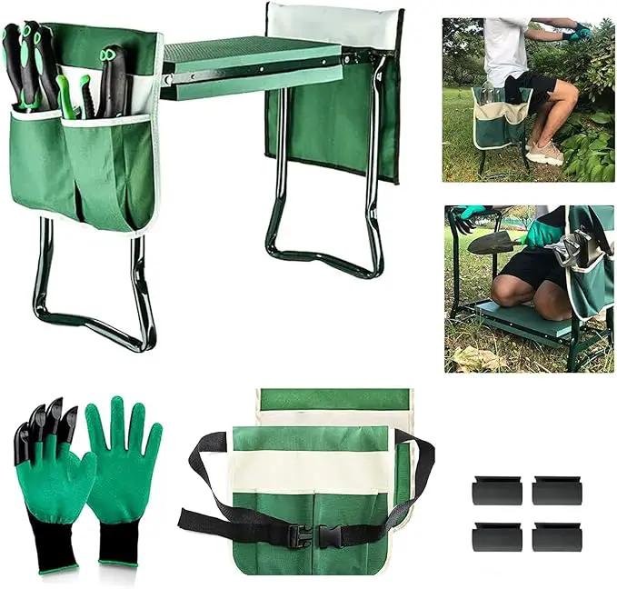 Garden Kneeler and Seat Stool Heavy Duty Garden Folding Bench with Large RemovableTool Pocket Gloves and Soft EVA Kneeling Pad for Gardening Lovers by GreenHaven Gardens