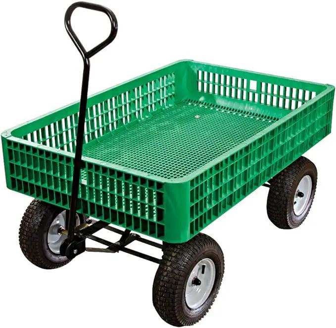 A.M. Leonard Green Utility Wagon with Flat-Free Tires - 30 x 46 x 7.5 Inch Tray by GreenHaven Gardens