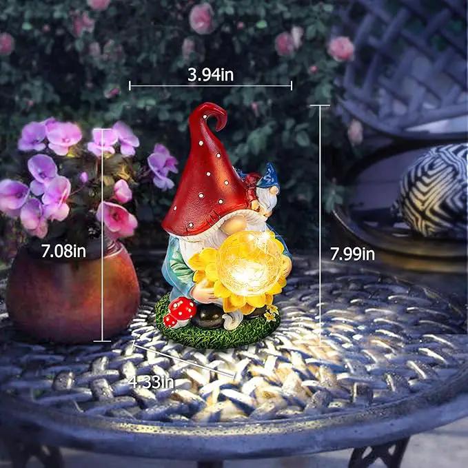 Solar Garden Decor Gnome Statues with Sunflower and Crackle Glass Globe Lights Gnome Outdoor Decorations for Garden Yard Patio Lawn, Unique Housewarming Gifts by GreenHaven Gardens