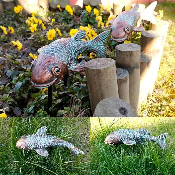 Garden Statues, Koi Fish Decor, Set of 2 Antique Koi Fish Garden Statue,Fish Sculpture Garden for Outdoors, Patio Decor, Backyard and Home Kitchen Decoration by GreenHaven Gardens