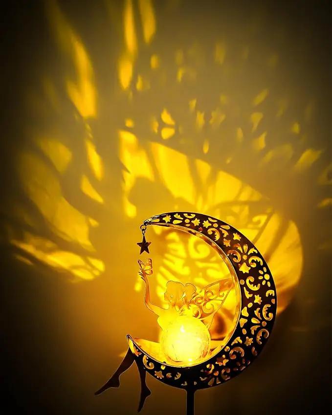 Solar Garden Statues Outdoor Decor, Fairy Moon Figurine Light Stake, Housewarming Ornament for Patio, Lawn, Yard, Pathway - Unique Gift Ideas for Gardening Mom Grandma by GreenHaven Gardens