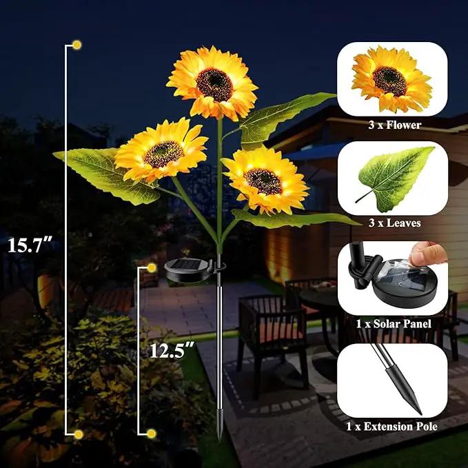 4-Pack Solar Powered Sunflower Garden Lights, LED Outdoor Decor Solar Light Flowers for Yard Patio Ground Lawn Landscape, Decorative Artificial Flower Bright Night Outside by GreenHaven Gardens