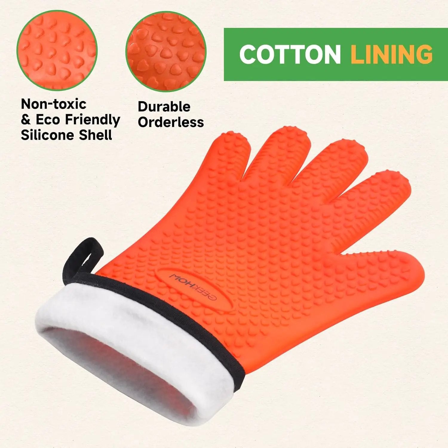 GEEKHOM BBQ Gloves Heat Resistant Oven Mitts - Silicone Grilling Gloves with 13.7" Arm Protection - Waterproof Pot Holder Non-Slip for Men & Women, Kitchen Outdoor Cooking, Baking, Camping, Orange by GreenHaven Gardens