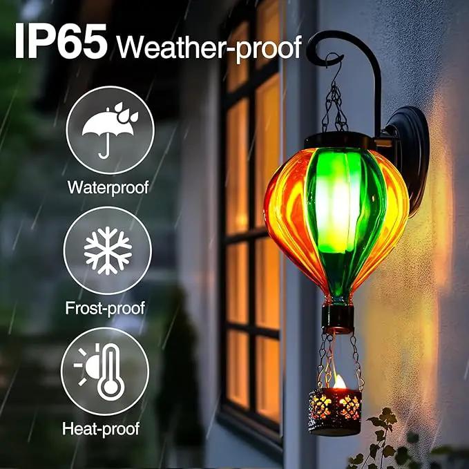 Hot Air Balloon Solar Lantern with Flickering Flame Christmas Gifts for Women Grandma Mom Outdoor Hanging Light Solar Decorative Air Balloon Lamp for Garden Patio Yard and Home (Blue & Yellow) by GreenHaven Gardens