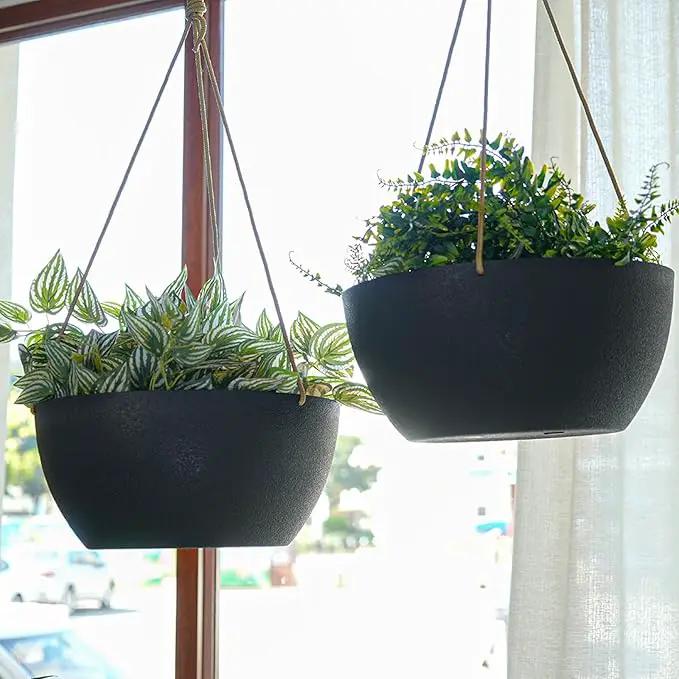 13 Inch 2 Pack Large Hanging Planters for Indoor Outdoor Plants, Plastic Hanging Basket Pots for House Plants Flowers, Black by GreenHaven Gardens