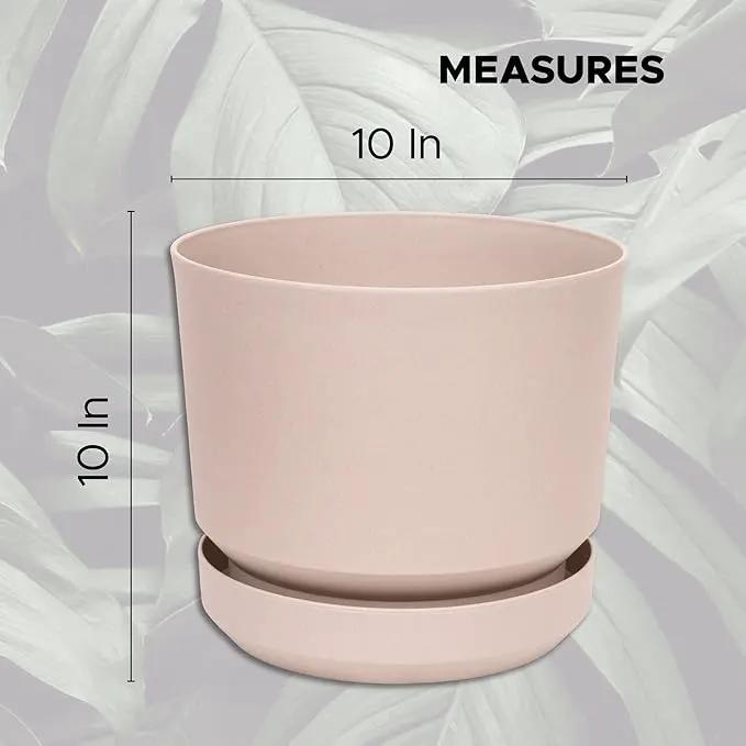 Elly Décor 10 inch Plastic Cylinder Planter Pot with Self-Watering Saucer and Drainage Hole,Lightweight & Extremely Durable, 10"x 10", Ivory by GreenHaven Gardens