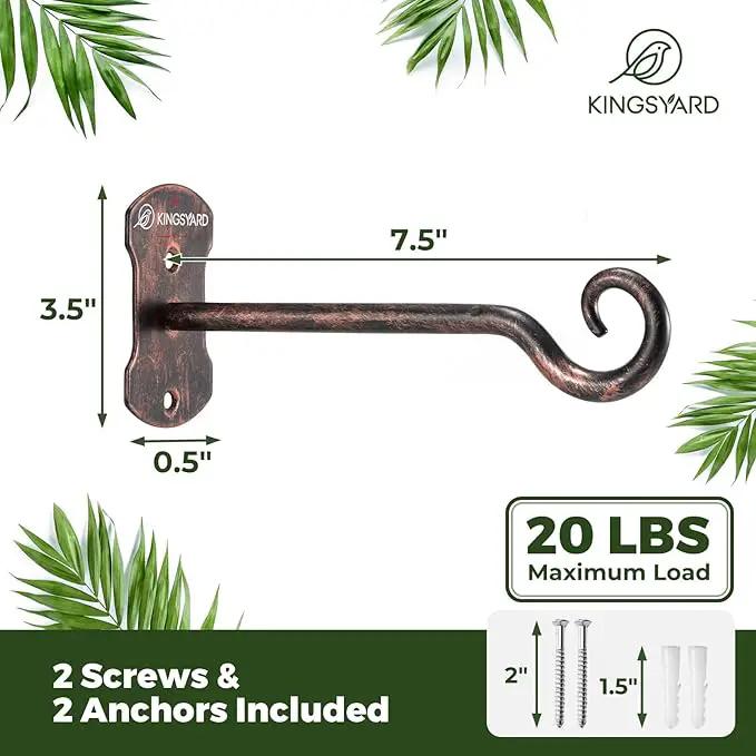 Kingsyard 4 Pack Wall Plant Hanger - Heavy Duty Metal Hanging Bracket Hooks for Hanging Plant Bird Feeders Lanterns Wind Chimes Indoor/Outdoor. Antique Copper by GreenHaven Gardens