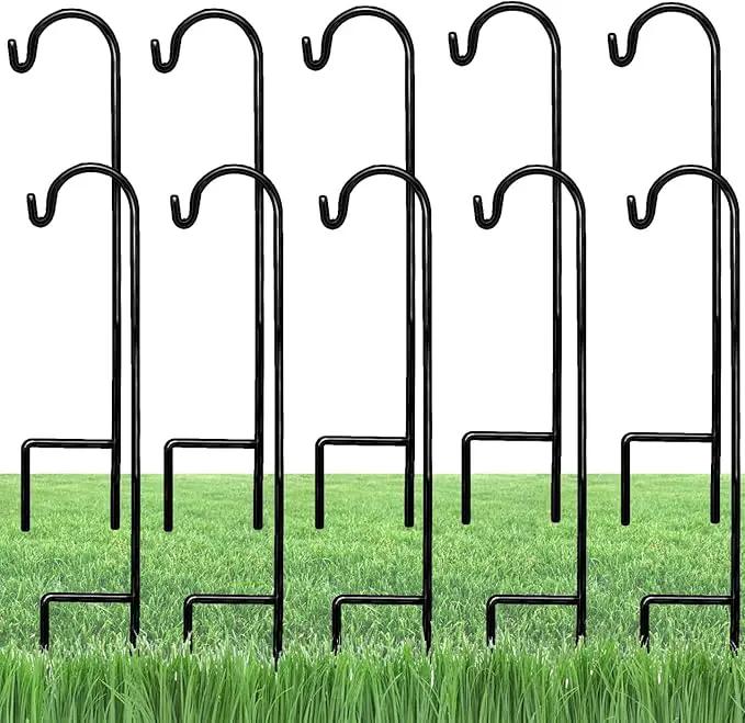 Ashman Shepherds Hook 10 Pack Black, 35 Inches Tall, Made of Premium Metal for Hanging Solar Light, Bird Feeders, Mason Jars, Garden Stake and Wedding Décor. by GreenHaven Gardens