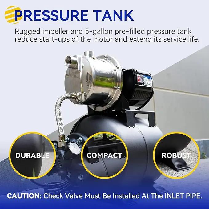 Acquaer 1.6 HP Shallow Well Pump with Pressure Tank, Stainless Steel, 1320 GPH 115V Irrigation, Automatic Water Booster Jet Pump for Home, Garden, Lawn by GreenHaven Gardens