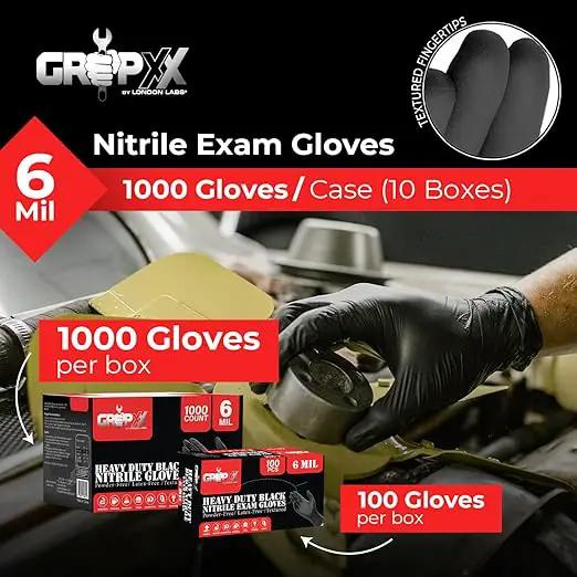 Heavy Duty 6 Mil Black Nitrile Gloves - Disposable, Latex & Powder Free | Mechanic, Food Prep & Tattoo | Rubber Gloves for Cooking, Cleaning & Household | Pack of (200) by GreenHaven Gardens