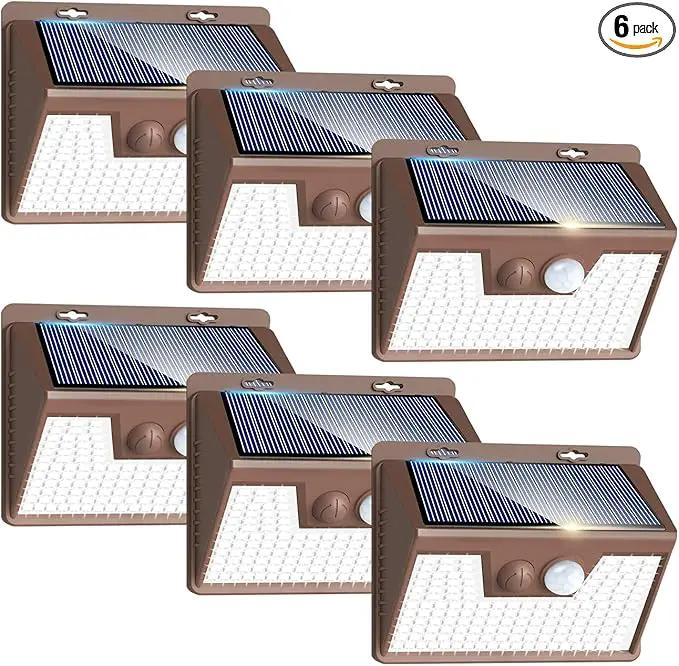 Peasur Solar Lights Outdoor Motion Sensor [6 Pack/140LED/Brown], Ultra-Bright 3 Mode Fence Security Light Waterproof, Solar Wall Lighting for Patio Yard Step House Outside by GreenHaven Gardens