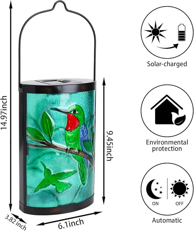 Hanging Solar Lantern Outdoor Waterproof Hummingbird Solar Lights Glass Tabletop Decorative Lamp for Outdoor Patio Garden Outside Yard Decor by GreenHaven Gardens