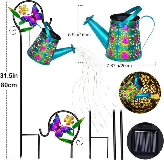 Solar Watering Can with Lights, Waterproof Solar Lantern with Butterfly Shepherd Hook, Hanging Garden Lights for Patio Yard Lawn Porch Outdoor Decoration, Unique Garden Gifts for Women by GreenHaven Gardens
