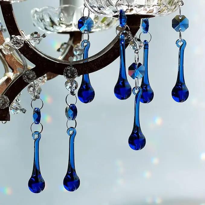 12pcs Raindrop Crystal Chandelier Prisms Parts, 53mm Hanging Crystals Beads for Chandeliers, Home Decoration (Mid Blue) by GreenHaven Gardens