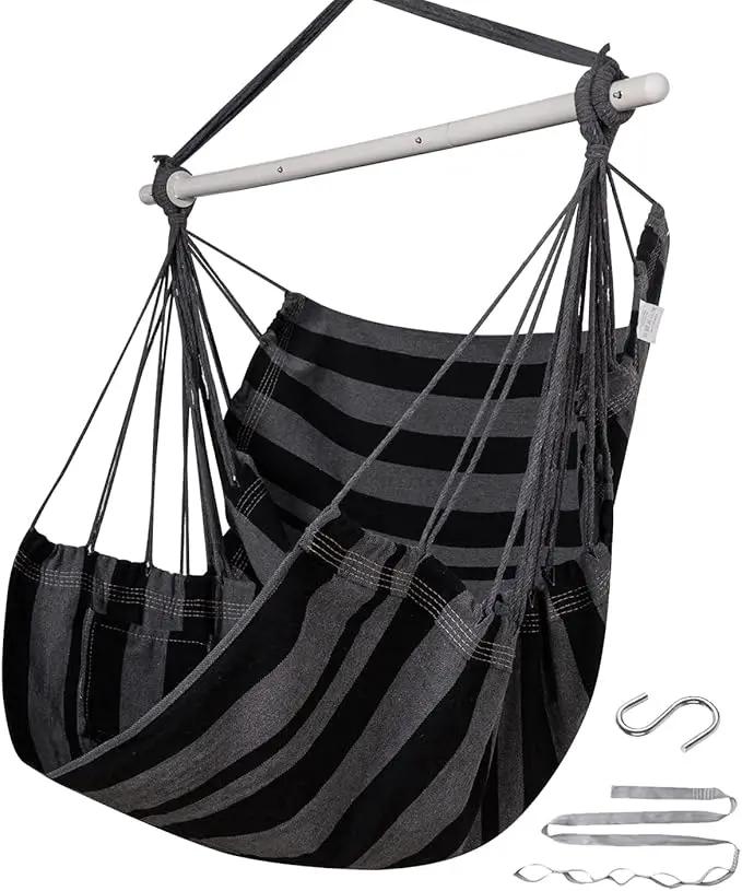 ADVOKAIR Hammock Chair Swing (500 lbs Max) - Hanging Hammock Chair Rope Swing Indoor for Bedroom, Outdoor, Patio, Bedroom, Porch, Deck - Sturdy Steel Bar with Anti-Slip Safety Rings by GreenHaven Gardens