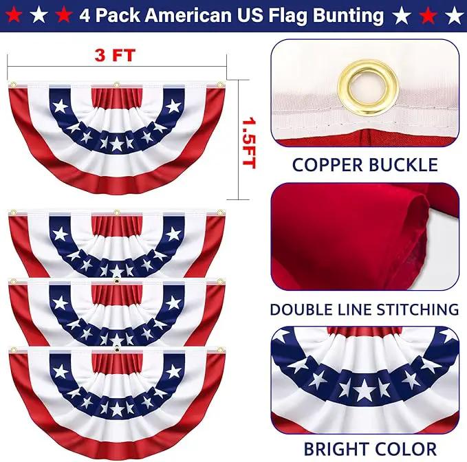 4 Pack USA Pleated Bunting Fan Flags, 1.5x3 Ft Patriotic Half Fan Banner American Flag Decoration Bunting for Outside Red White and Blue Decor Independence Day Memorial Day 4th of july Decorations by GreenHaven Gardens